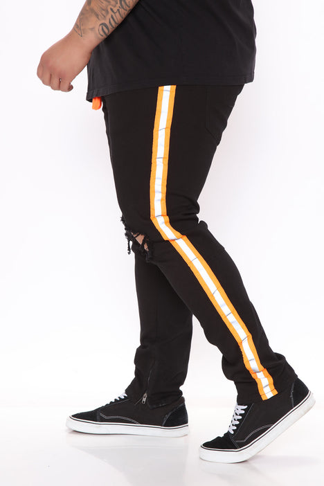 Orange side stripe jeans sales