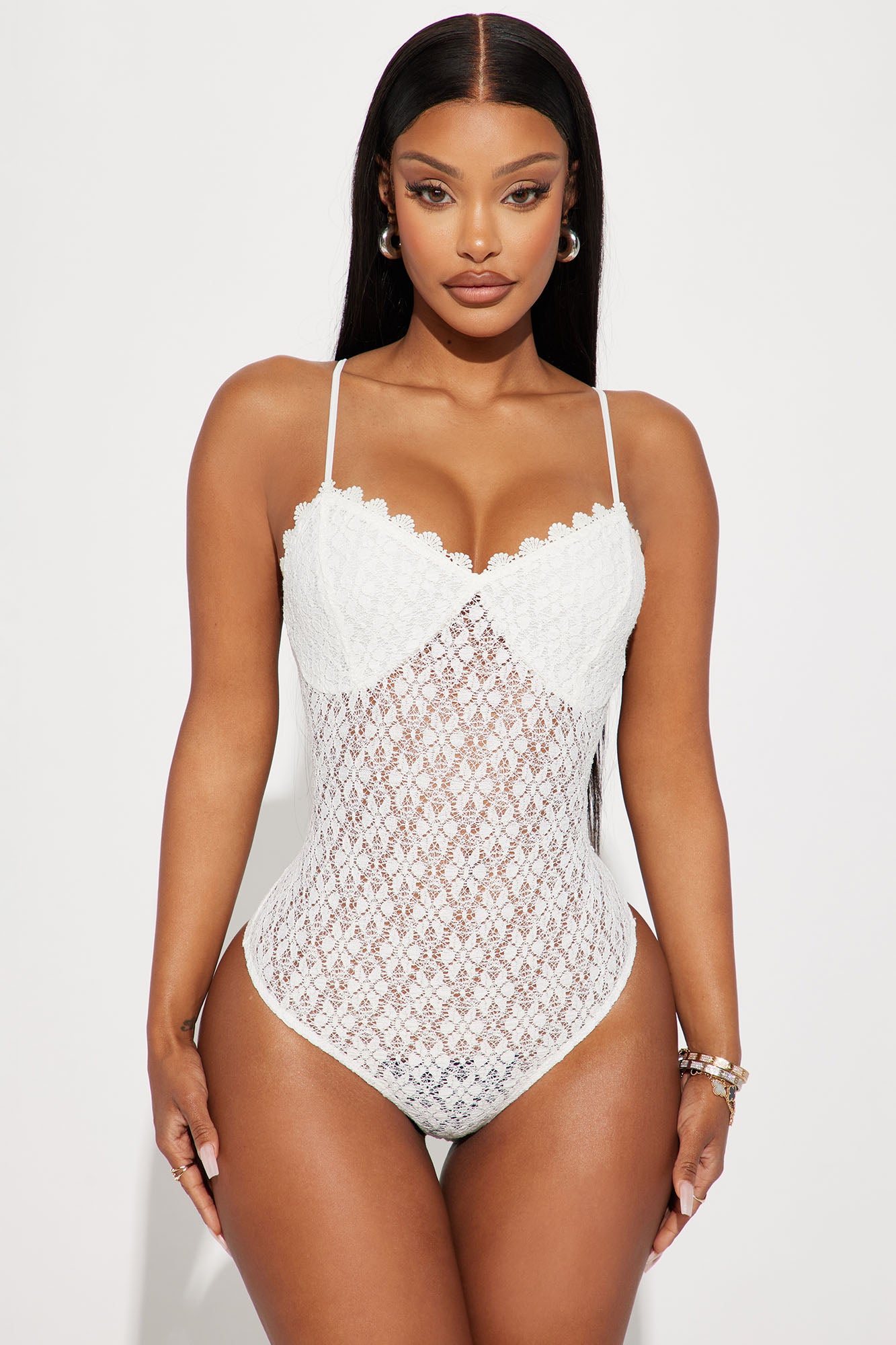 Gina Lace Bodysuit - White, Fashion Nova, Bodysuits