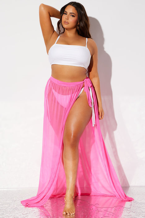 Maui Mesh Swim Tie Maxi Skirt Hot Pink