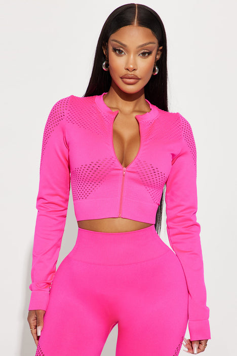 Work Out For Me Laser Cut Seamless Jacket - Hot Pink