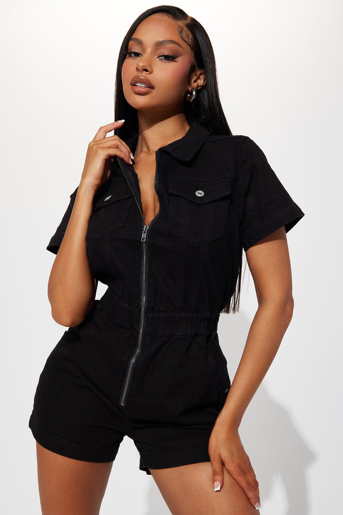 Natalia Denim Romper Black Fashion Nova Rompers Fashion Nova