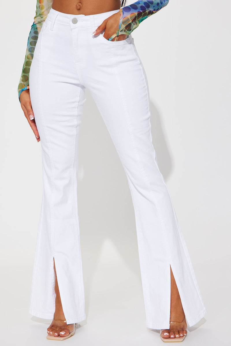 Not What It Seams Split Hem Flare Jeans - White | Fashion Nova, Jeans ...