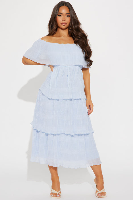 Felicity Ruffle Midi Dress Sky Blue