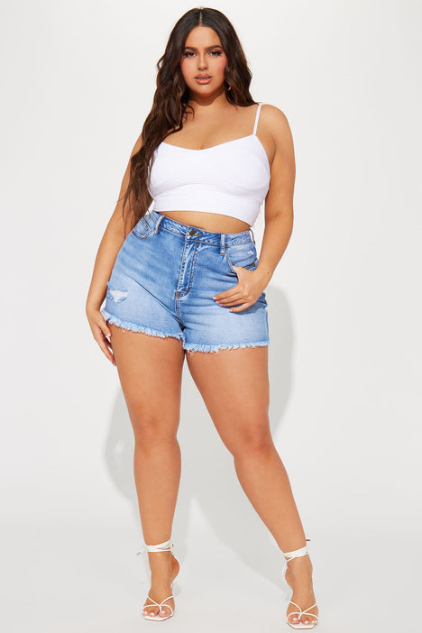 Up To You Stretch Cut Off Denim Shorts Medium Wash Fashion
