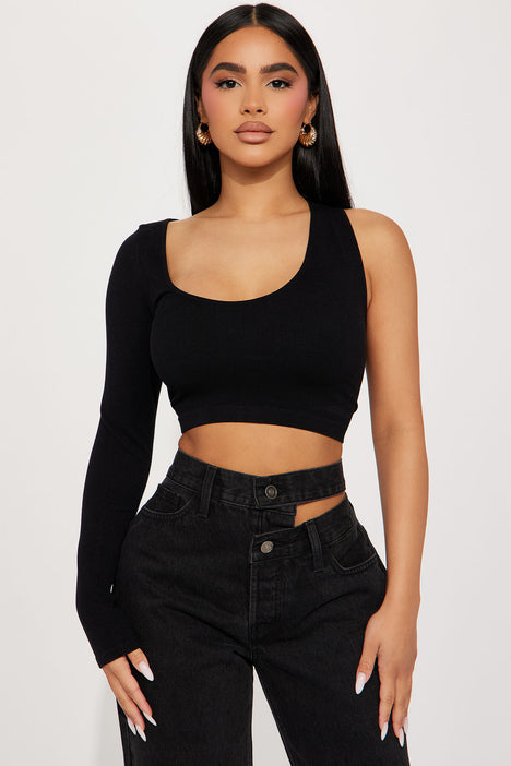 Narae One Shoulder Top Black Fashion Nova Knit Tops Fashion