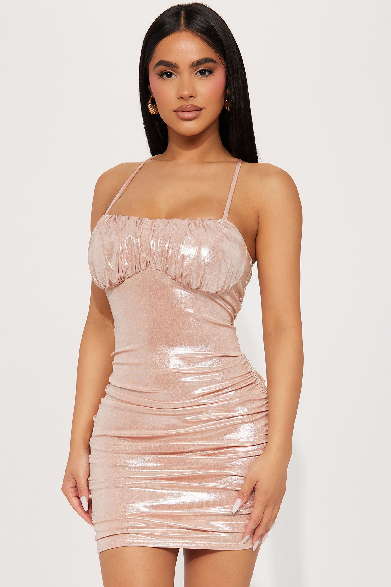 Carina Metallic Mini Dress Rose Gold