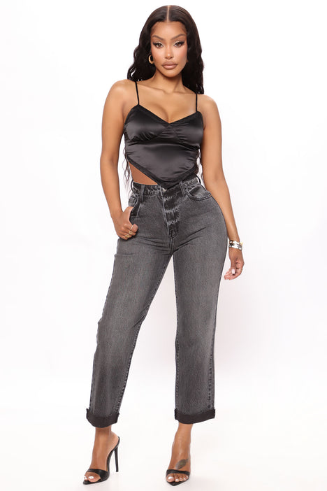 Baby Girl High Rise Straight Leg Jeans Black Fashion Nova