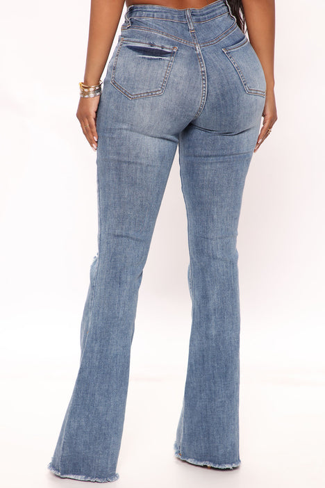 No Nonsense Stretch Flare Jeans - Medium Blue Wash | Fashion Nova