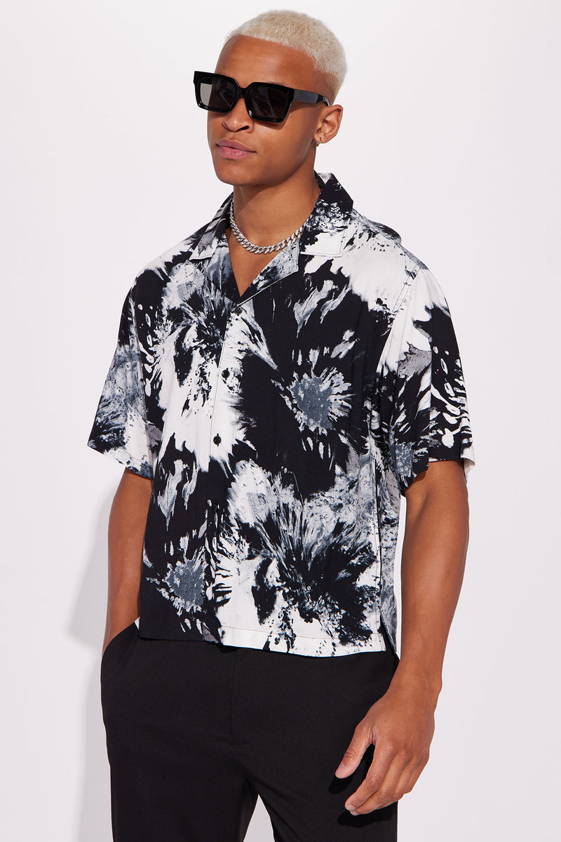 Black Flames Short Sleeve Button Up - Black | Fashion Nova, Mens Shirts | Fashion Nova