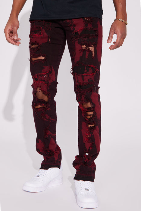Easy Fix Tie Dye Stacked Skinny Jeans Red