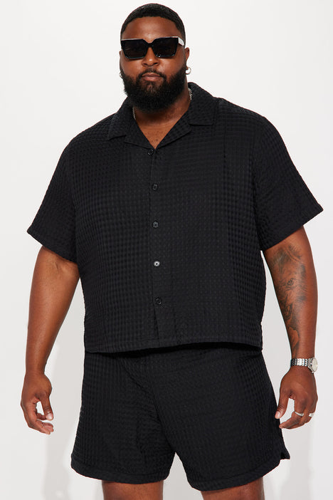 Waffle Knit Textured Button Up Shirt Black Fashion Nova Mens