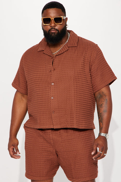 Button up sale waffle knit top