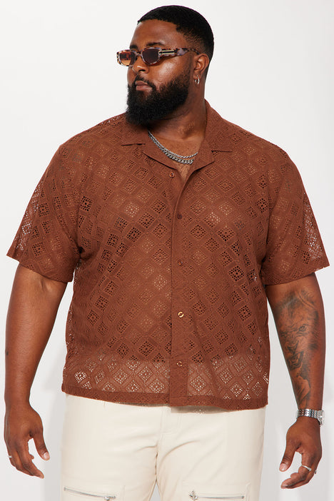 Brown button discount up shirt men