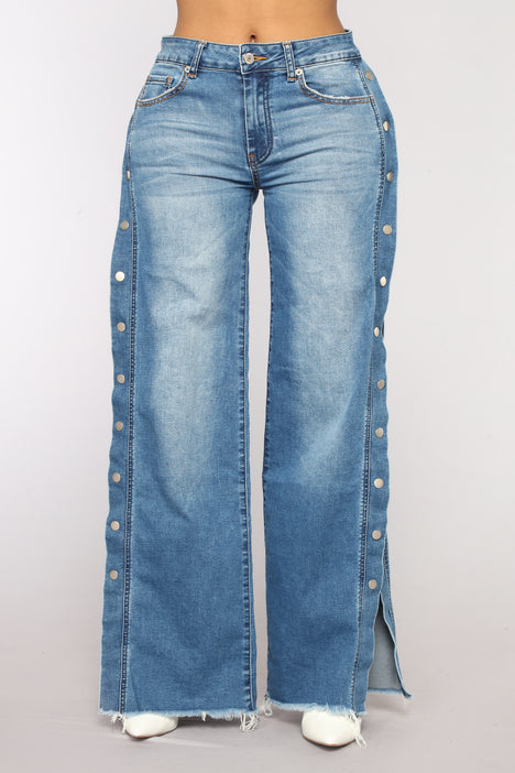Side snap button jeans clearance