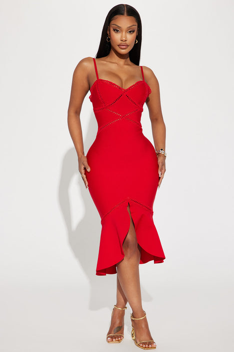 Fashion nova red midi dress 2025