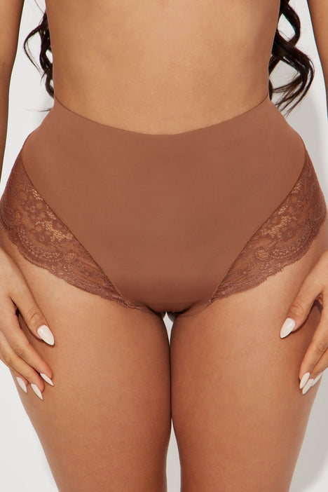Tight Fit Lace Control Microfiber Shapewear Thong - Chocolate