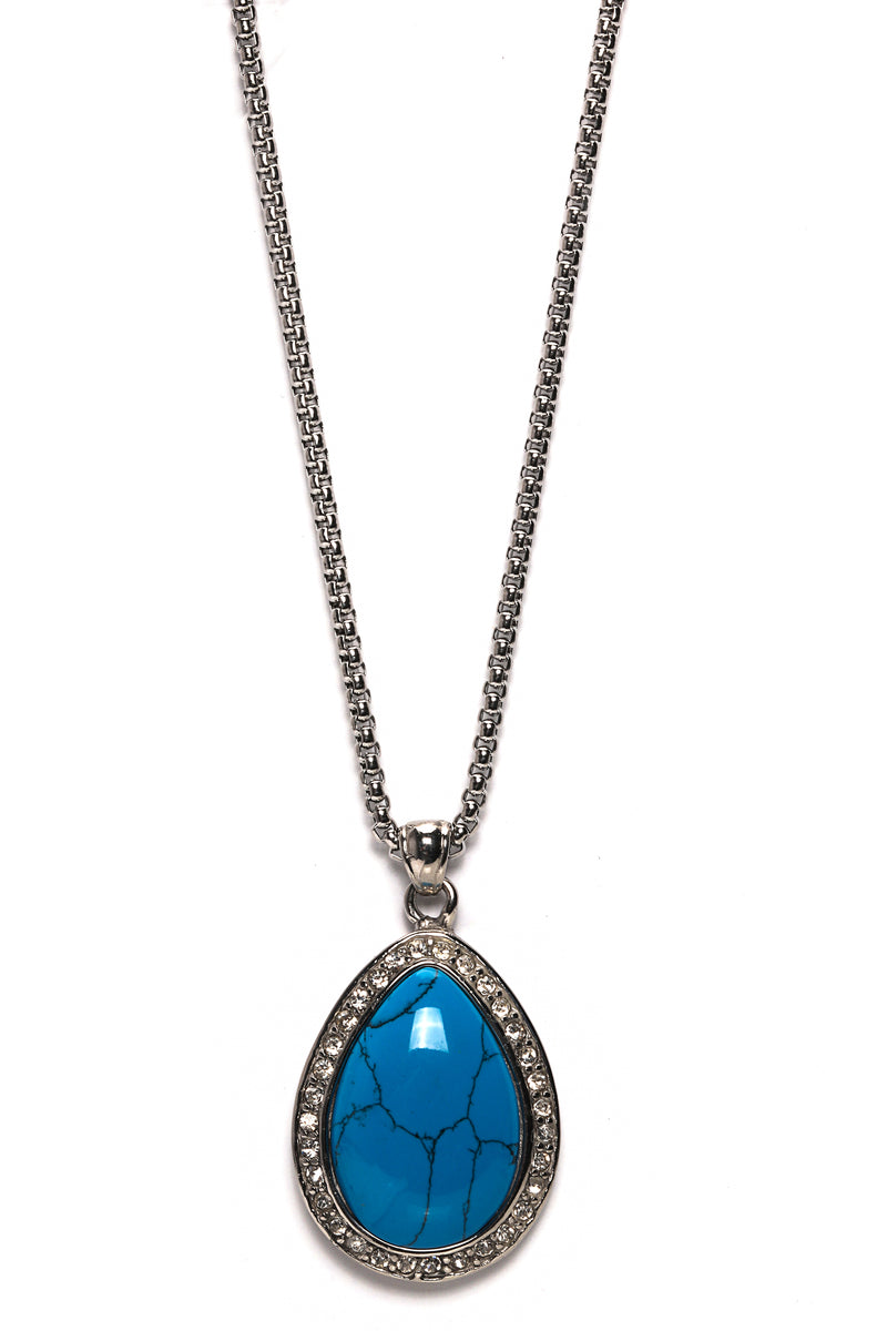 Howlite Stone Pendant Necklace Silver/Blue Fashion Nova, Mens Jewelry Fashion Nova