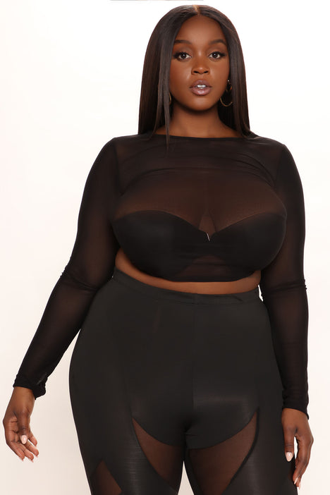 Black mesh long sleeve top hotsell plus size