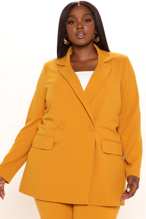Mustard plus size blazer new arrivals