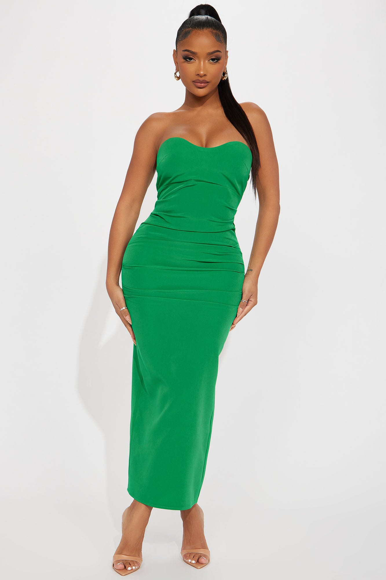 Green strapless hotsell midi dress