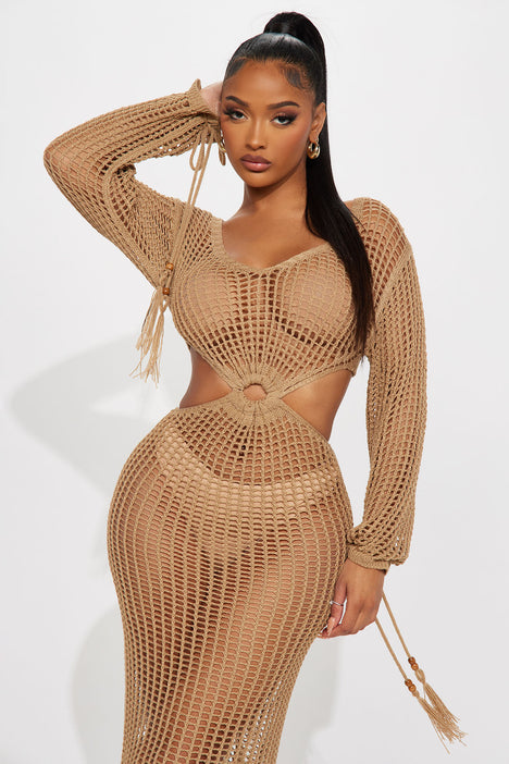 Leah Crochet Maxi Dress Tan