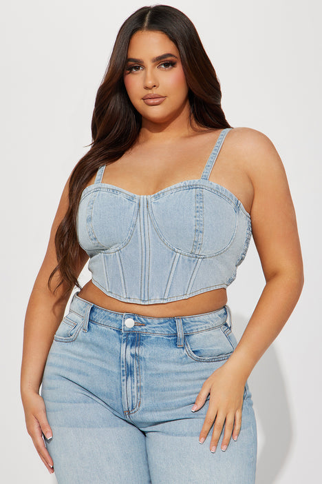 No Self Control Denim Corset Top Light Wash Fashion Nova