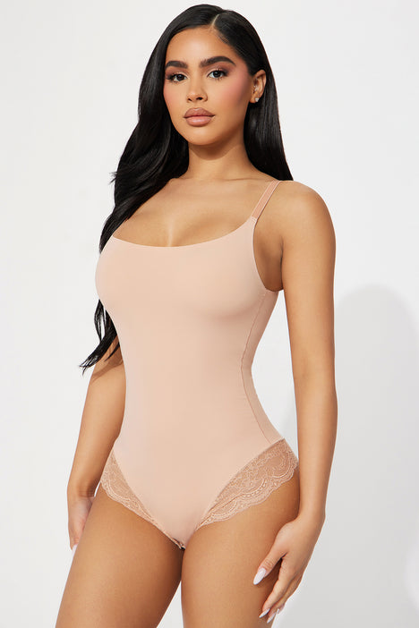 Tight Fit Lace Control Microfiber Shapewear Bodysuit Mocha