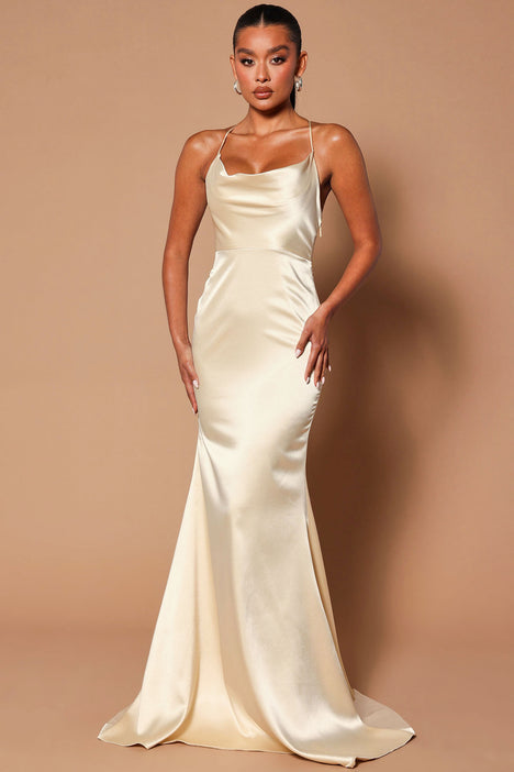Satin champagne maxi dress clearance
