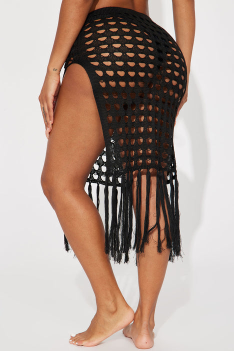 By The Sand Crochet Sarong Coverup Skirt Black Fashion Nova