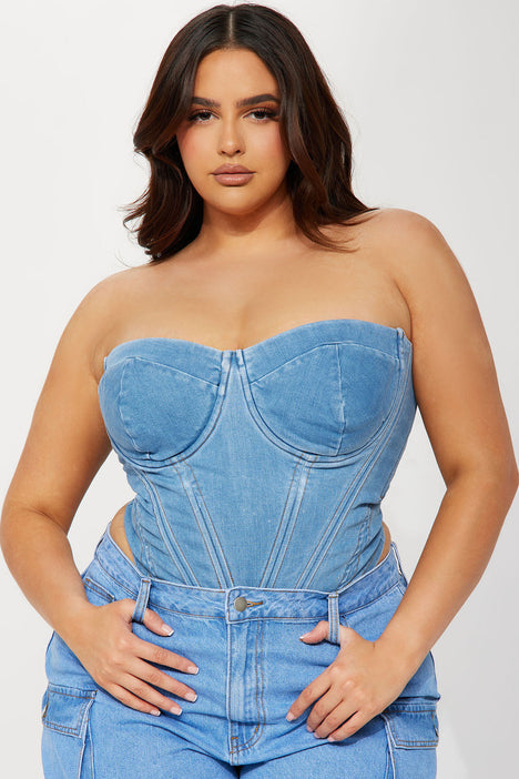 Bae For Tonight Denim Corset Top Medium Wash