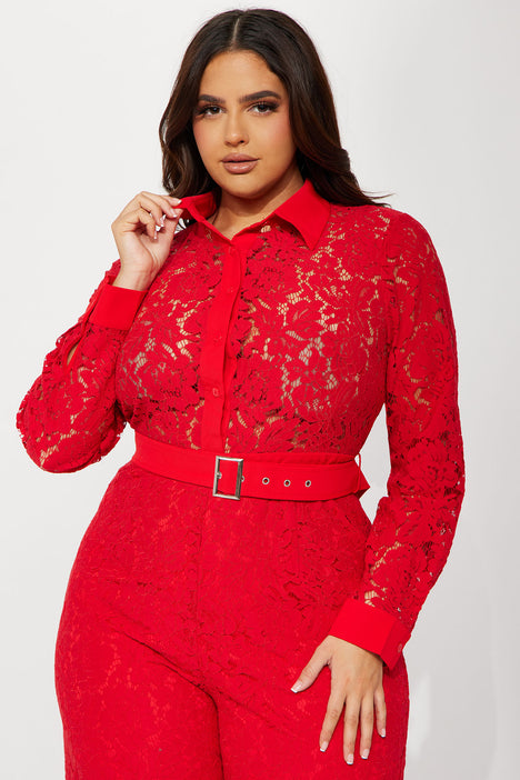 Red lace jumpsuit 2025 plus size