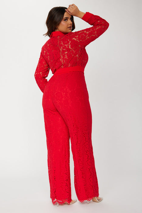 Red lace jumpsuit 2025 plus size