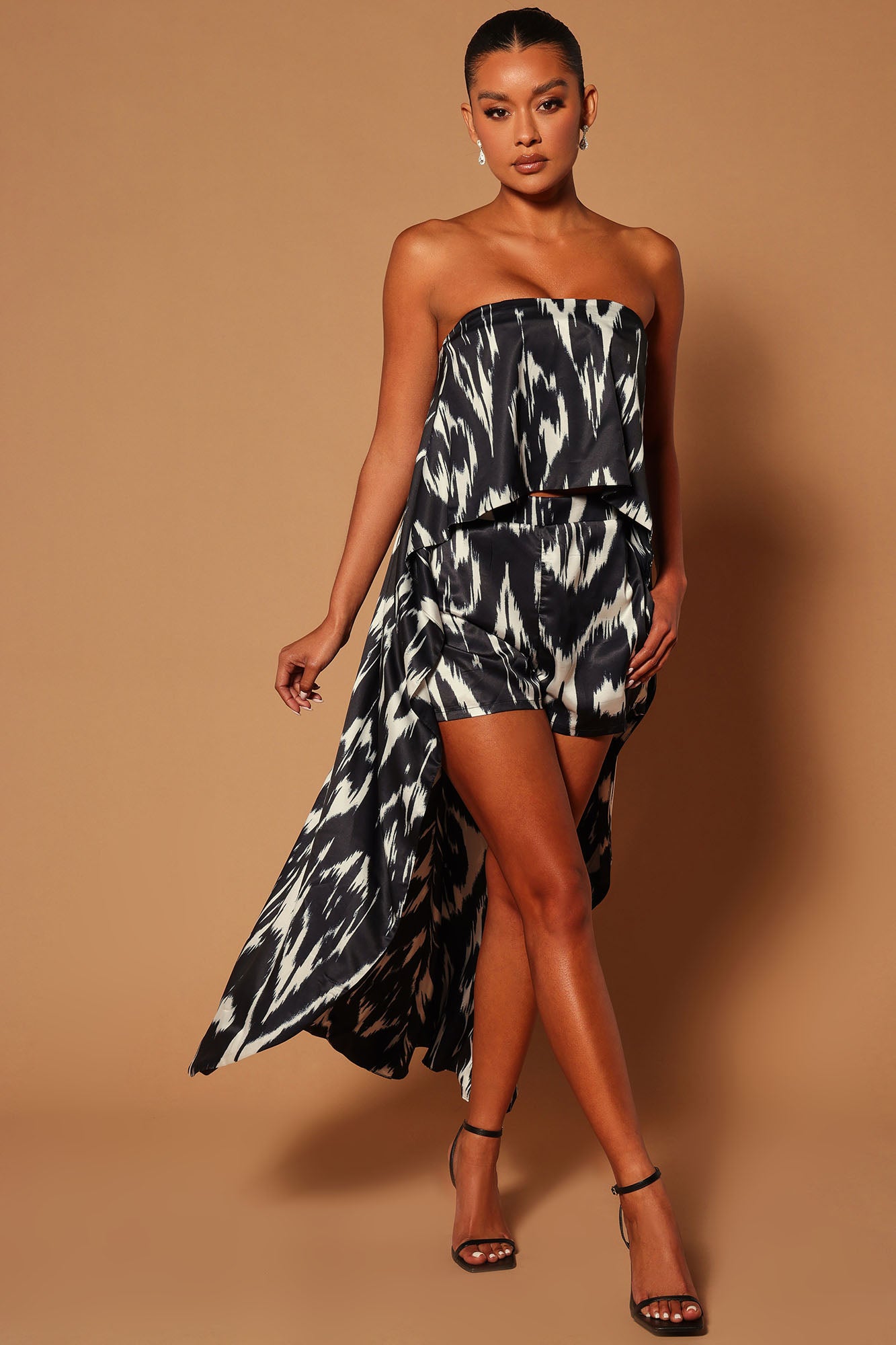 Giselle High Low Satin Top Black White