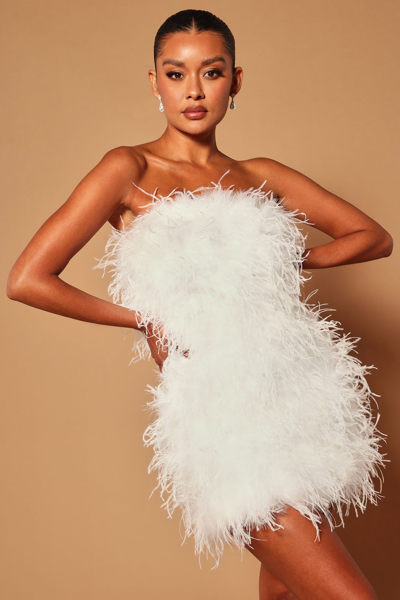 Hanna Feather Tube Mini Dress White