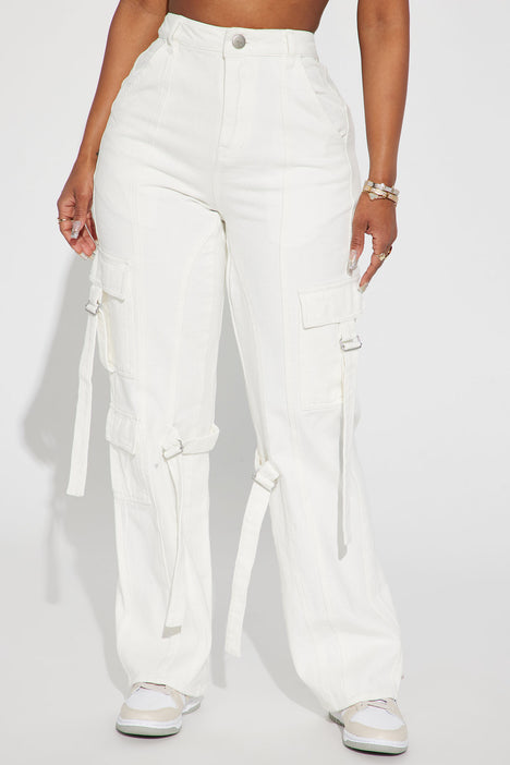 Out Of Time Non Stretch Cargo Jean White Fashion Nova Jeans