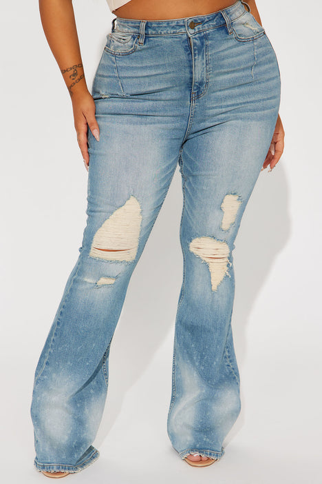 Not My Fault Ripped Flare Jeans - Light Blue Wash