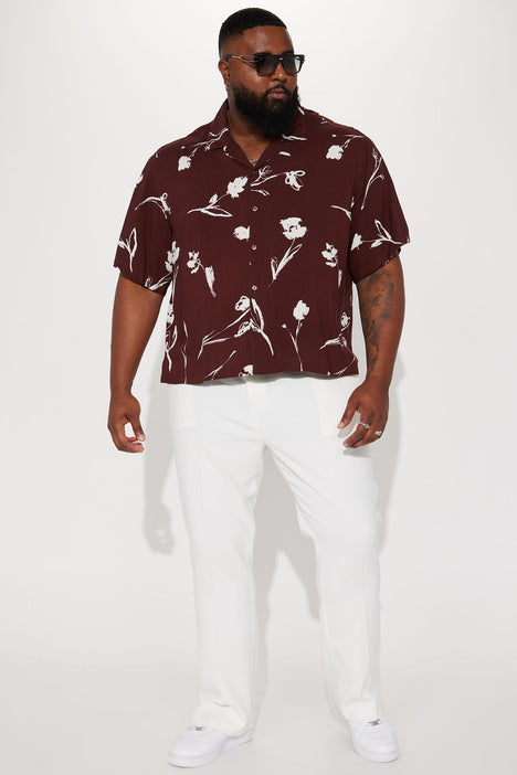 Roses Are Red Short Sleeve Button Up Burgundy Fashion Nova