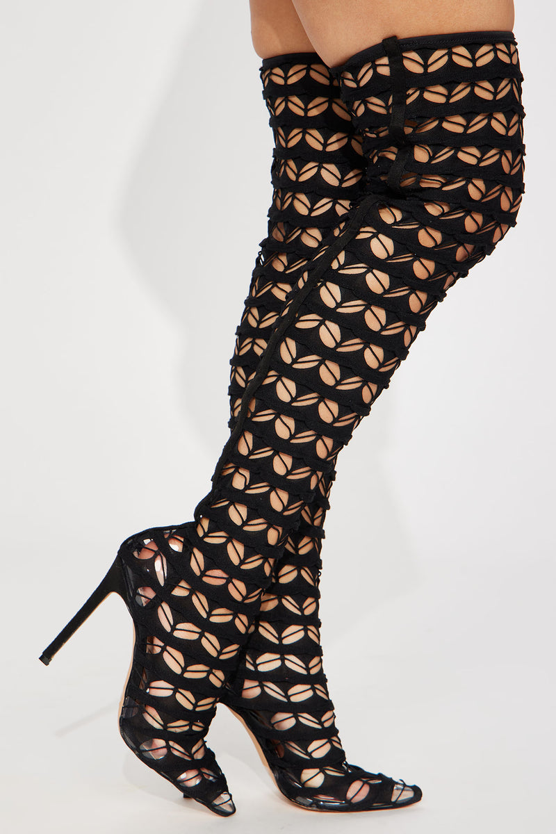 Rylee Mesh Over The Knee Boots Black Fashion Nova, Shoes Fashion Nova