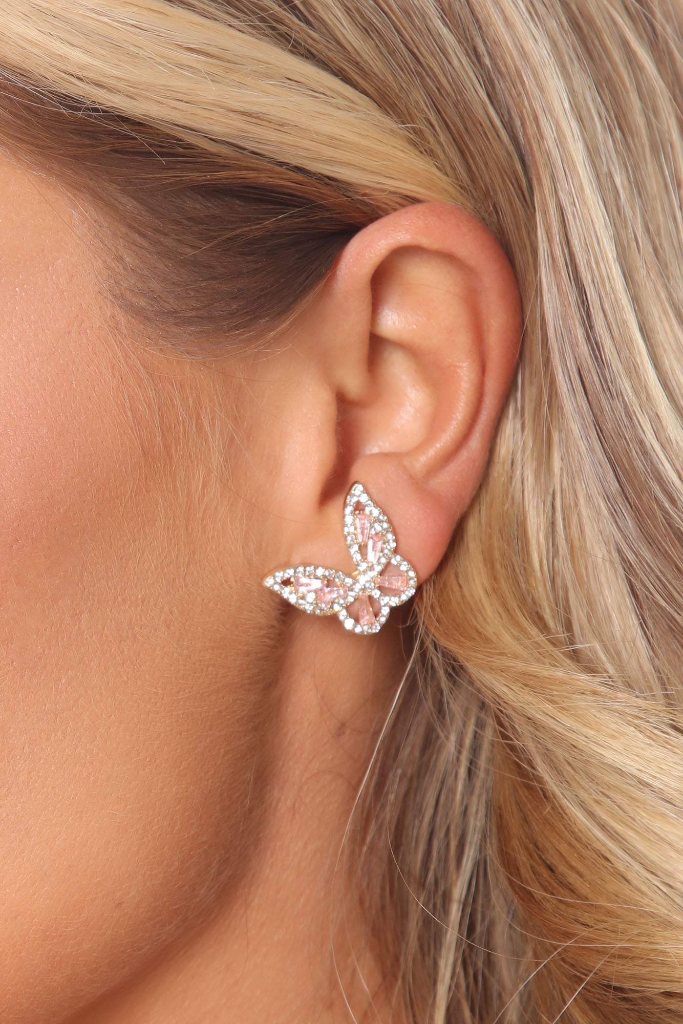 Sparkly Butterfly Stud Earrings Pink
