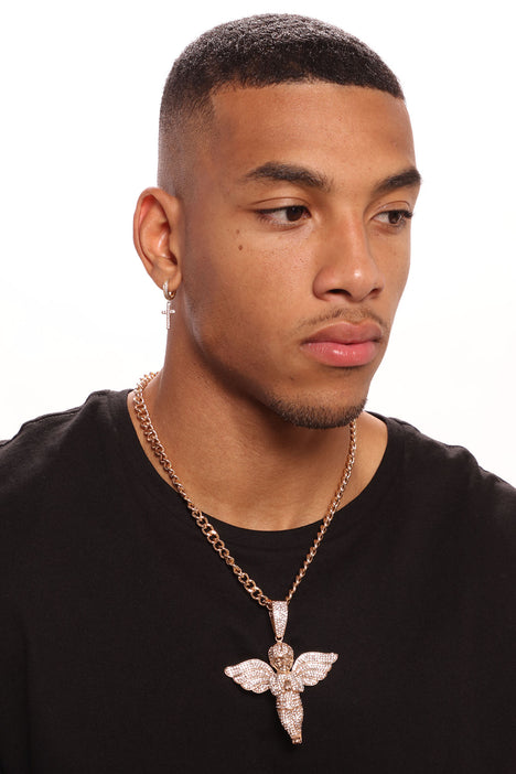 Mens gold chain discount with angel pendant