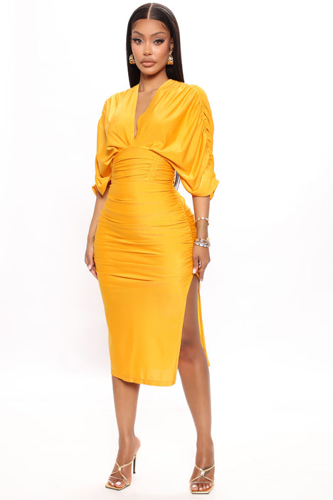 Fashion nova mustard yellow dress hot sale