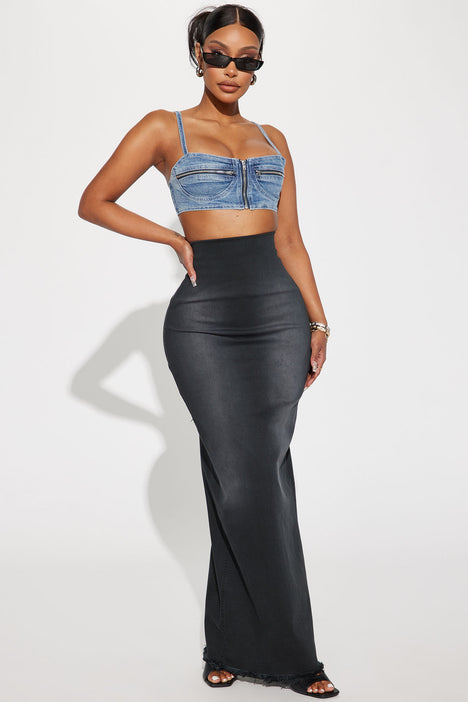 Falling For You Denim Maxi Skirt Grey