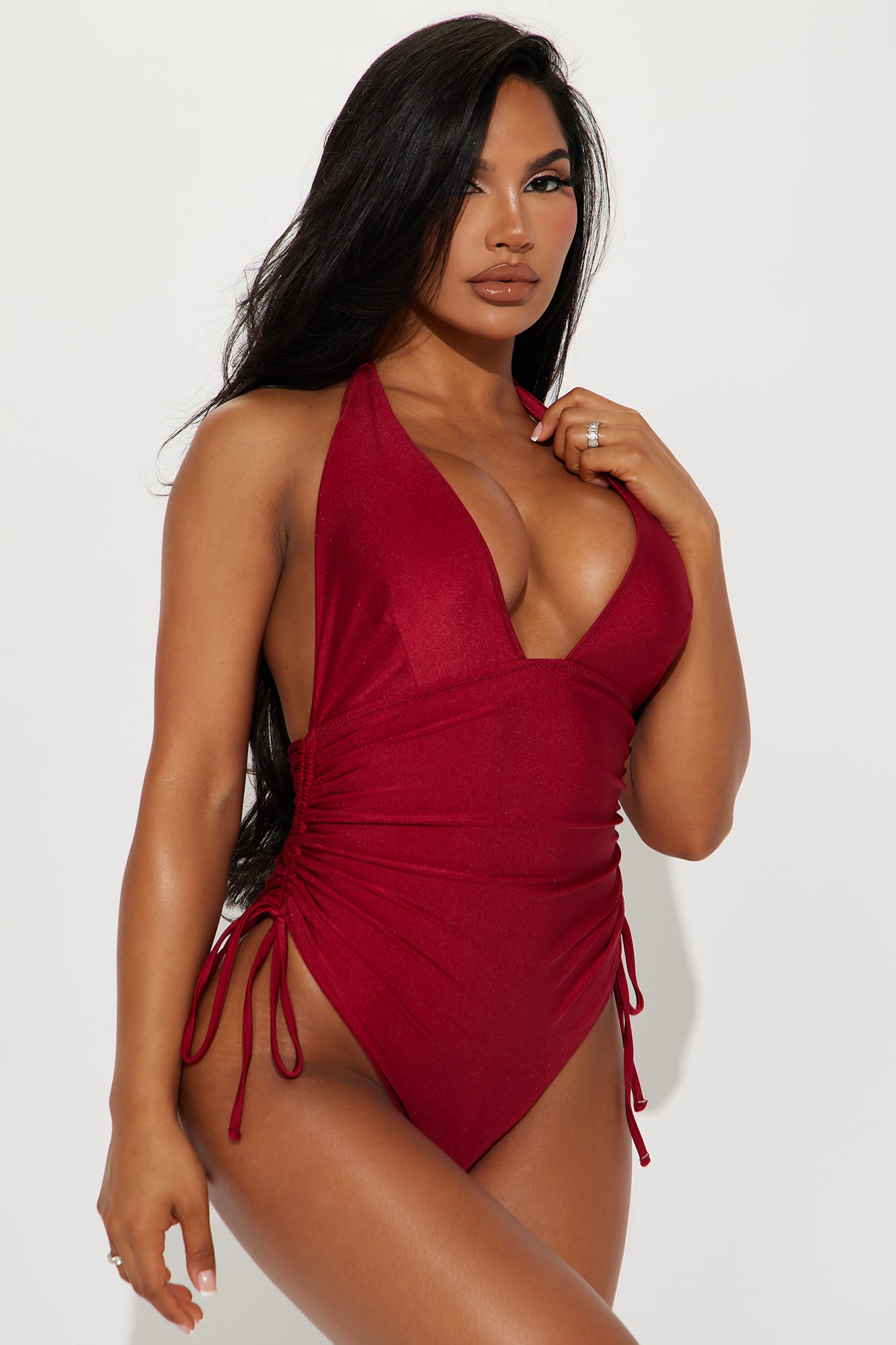 Red v sales neck swimsuit
