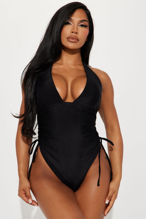 Lorraine V Neck 1 Piece Swimsuit Black Fashion Nova Swimwear