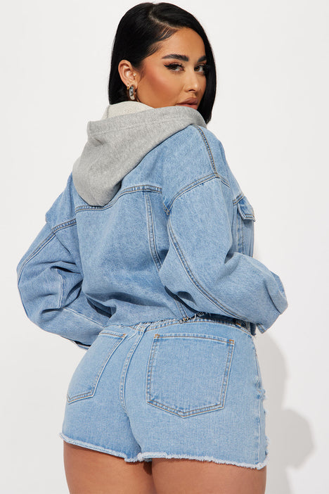 No Nonsense Detachable Hood Denim Jacket Medium Wash Fashion
