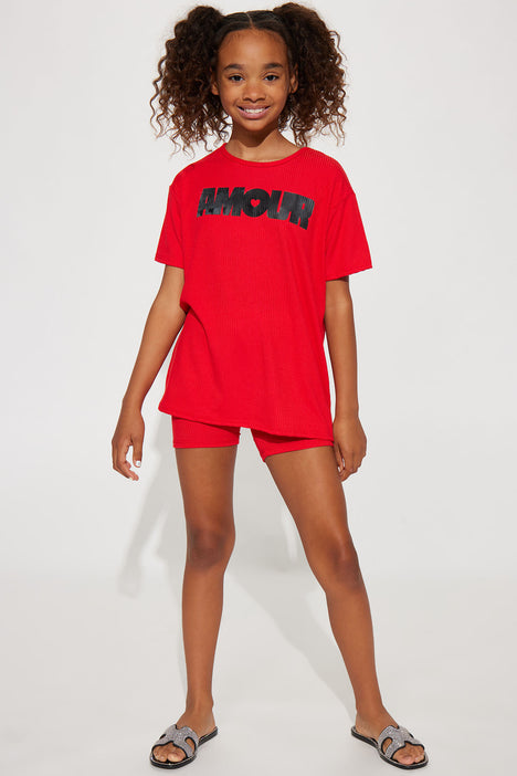 Mini Chelsea Amour Biker Short Set Red Fashion Nova Kids Sets