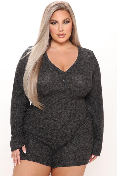 Your One And Only Sleep Romper Charcoal Fashion Nova Lingerie