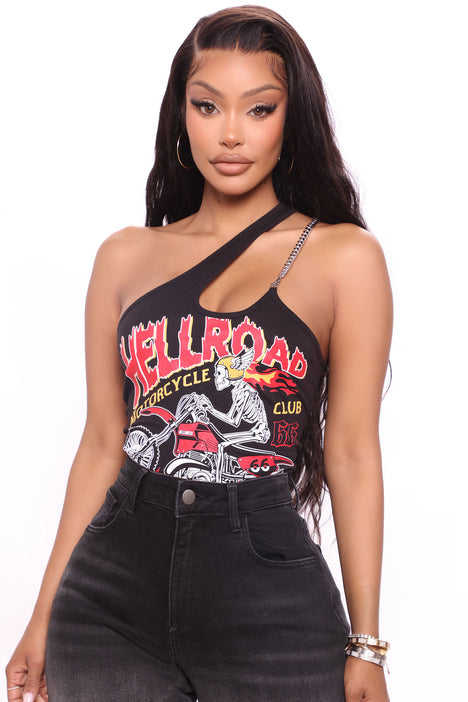 Hellracer One Shoulder Top Black