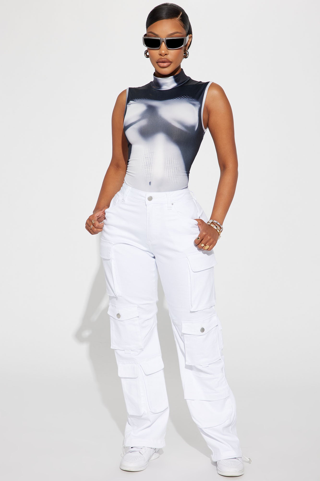 Fairfax High Rise Stretch Cargo Jeans White Fashion Nova