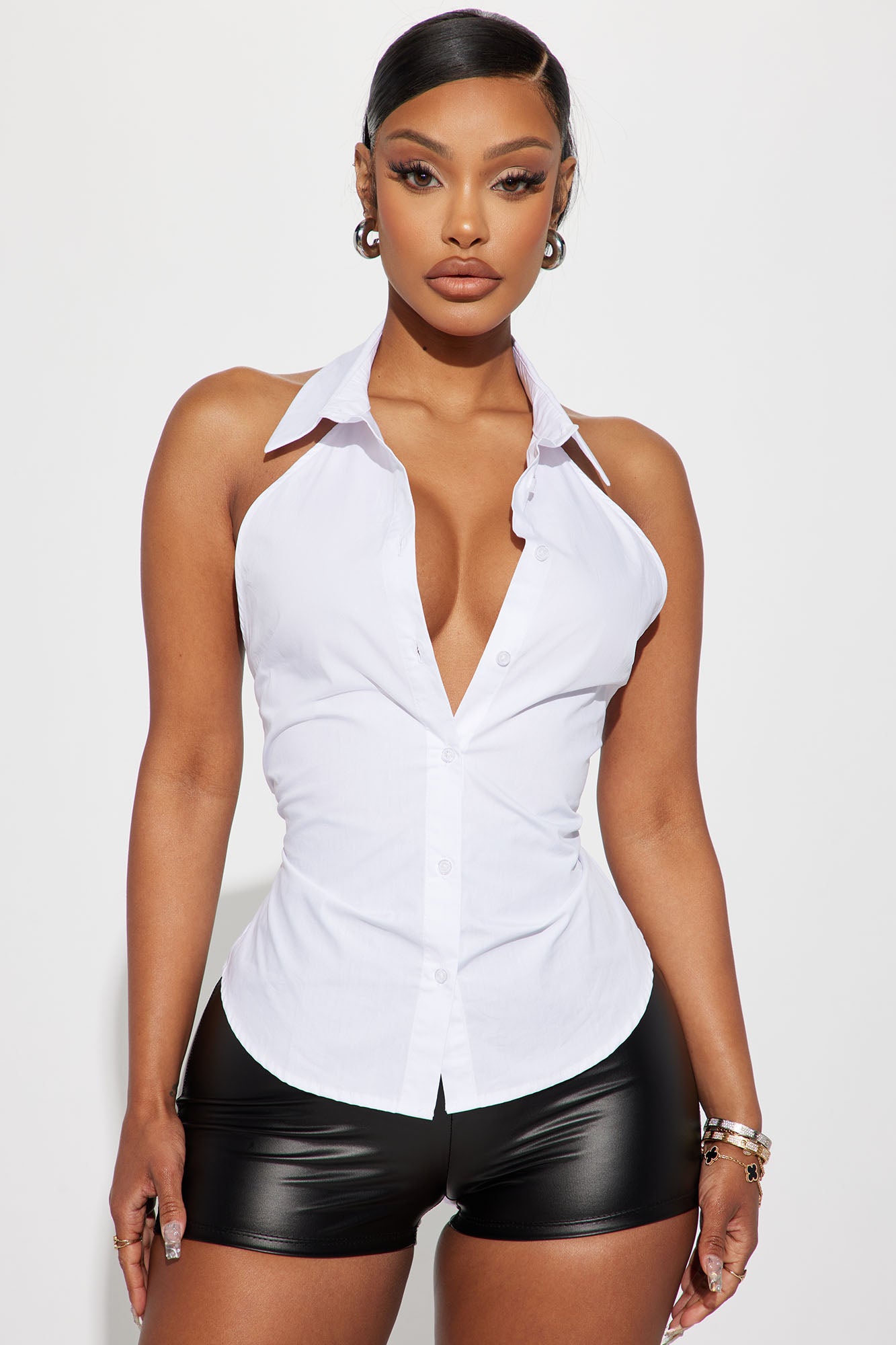 Cashin' Out Poplin Bodysuit - White, Fashion Nova, Shirts & Blouses